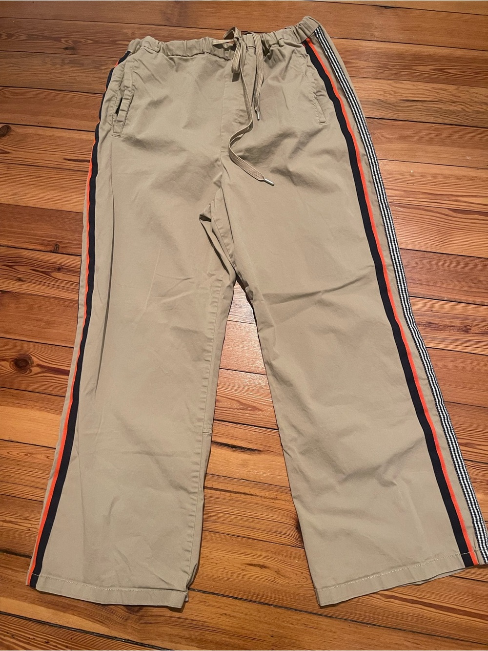 Maeve by Anthropologie Tan Chinos with Black and Orange Side Stripes size large